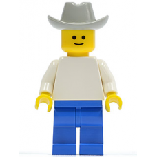 pln078 Plain White Torso with White Arms, Blue Legs, Light Gray Cowboy Hat 